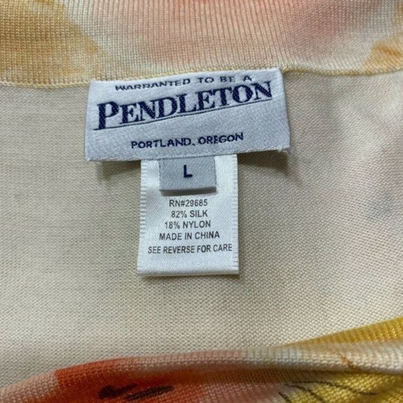 Pendleton Blouse Top L Silk Blend Floral Boatneck Tie 3/4 Sleeve Ribbed‎ Womens - Picture 8 of 9